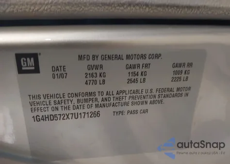 2007 Buick Lucerne Cxl from USA, damaged, VIN 1G4HD572X7U171266